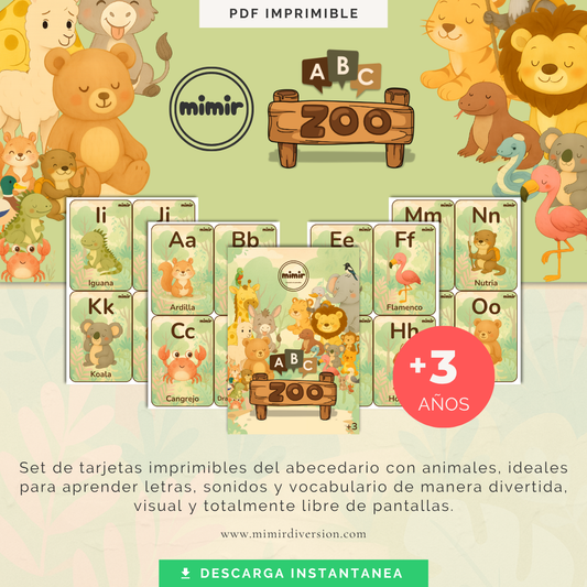ABC Zoo – Tarjetas Imprimibles del Abecedario con Animales para Aprender Jugando